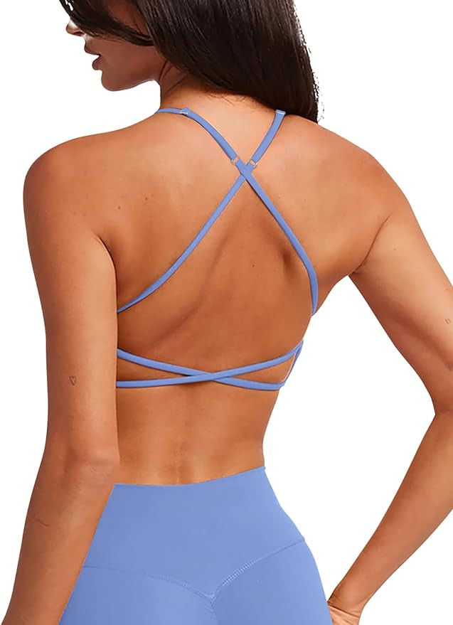 LASLULU Womens Double Lined Criss Cross Sports Bra Sexy Adjustable Spaghetti Straps Wireless Work... | Amazon (US)