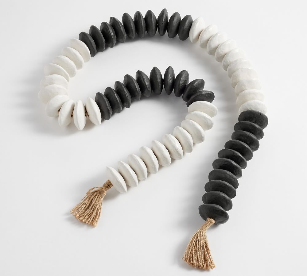 Two Tone Terra Cotta Beaded Garland,60&amp;quot;, Black and White | Pottery Barn (US)