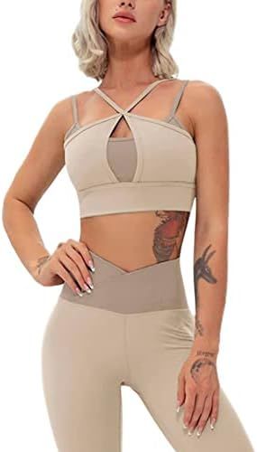 QINSEN Workout Outfits for Women 2 Piece Cross Front Straps Sport Bra GMY Fitted Tummy Control Le... | Amazon (US)