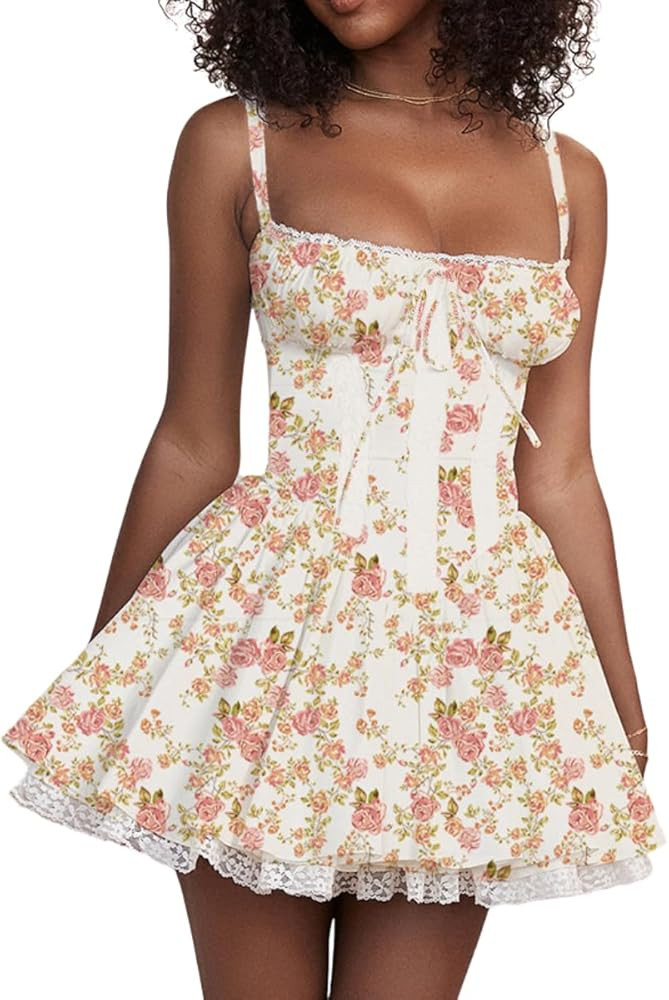 Women's Dress Sleeveless Lace Floral Camisole Corset Suit Style Sexy Dress for Women | Amazon (US)