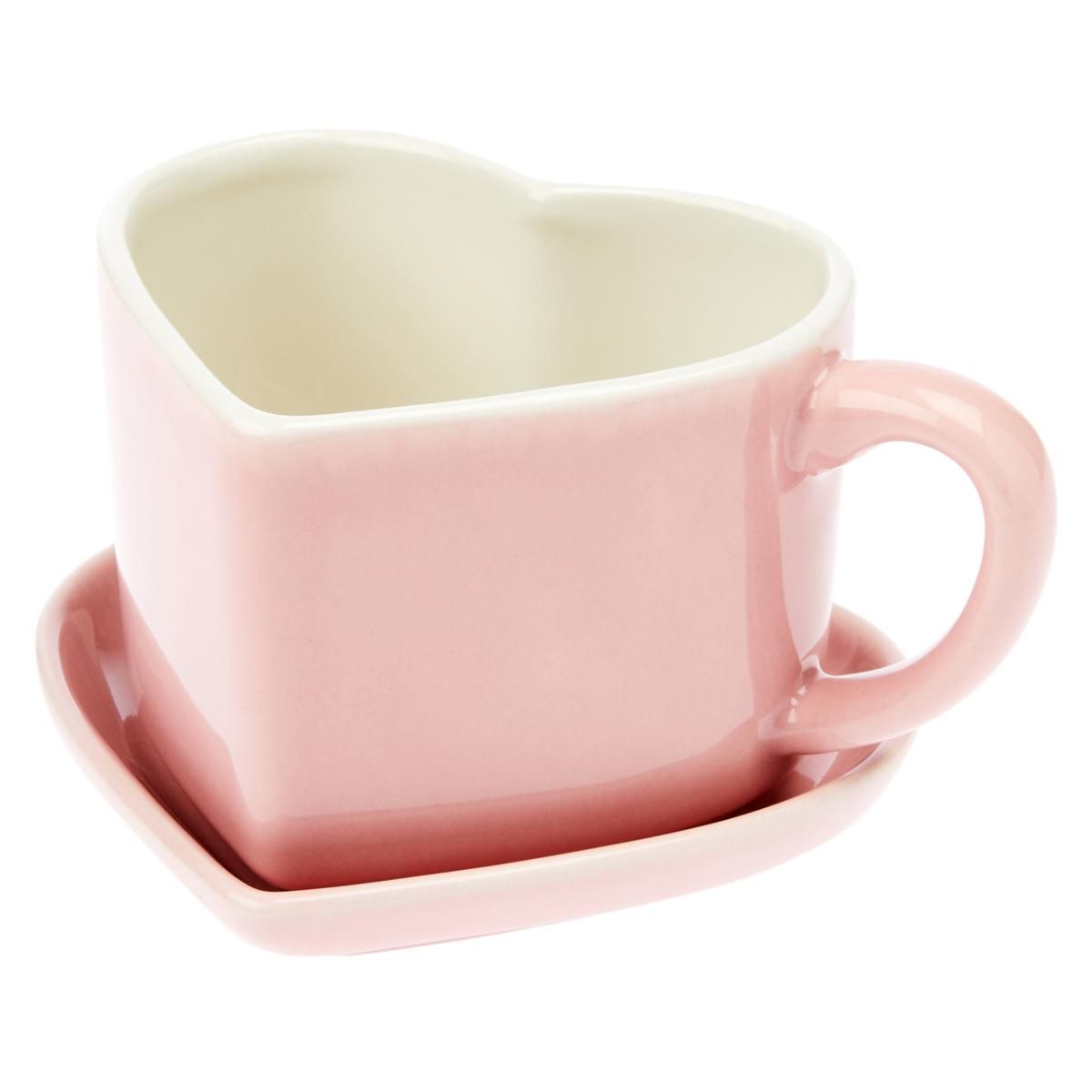 Miss Valentine 18 oz. Ceramic Heart Mug and Saucer | HSN