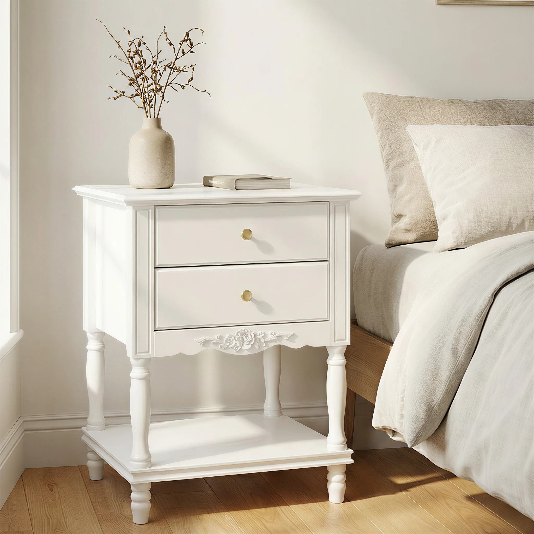 Red Barrel Studio Noble Two Drawer White Nightstand & Reviews - Wayfair Canada | Wayfair North America