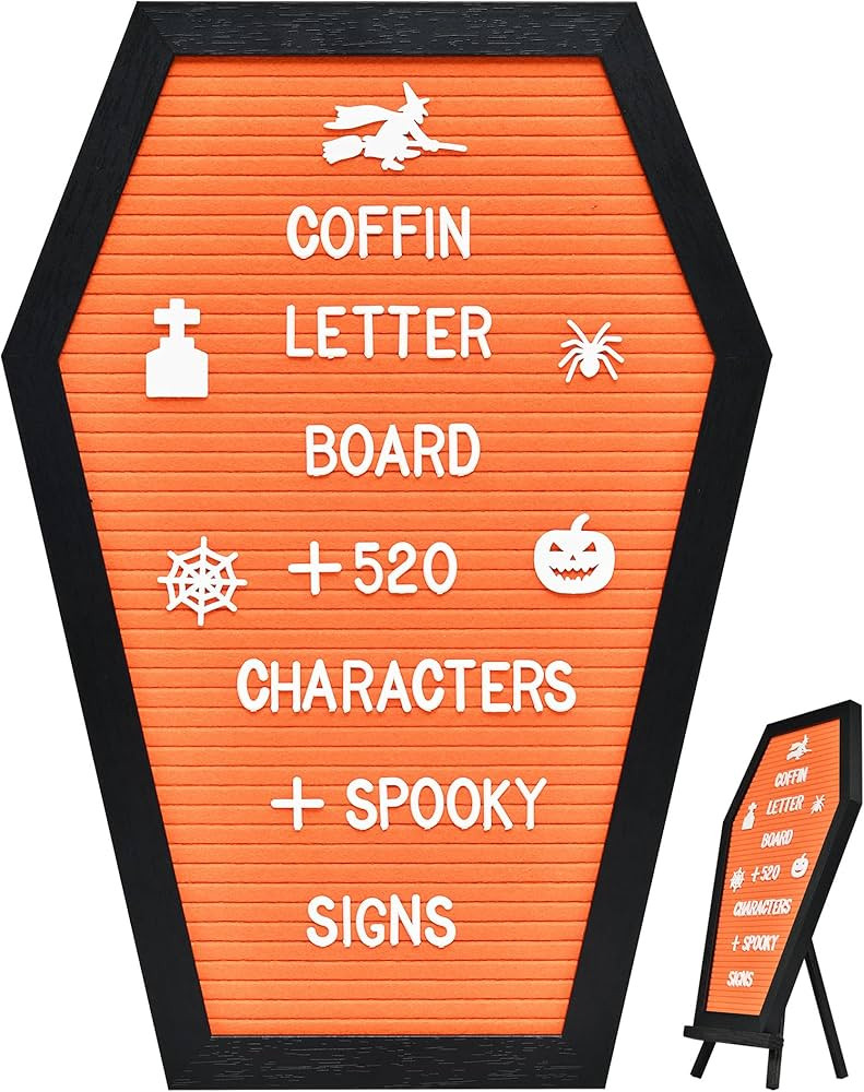 Coffin Letter Board - 520 Characters Spooky Halloween Characters with Wooden Stand and Canvas Bag... | Amazon (US)