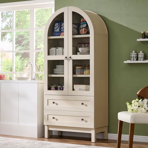 IFGET 71" Tall Arched Kitchen Pantry Cabinet, Wood Kitchens Storage Cabinets with 2 Large Drawers... | Amazon (US)