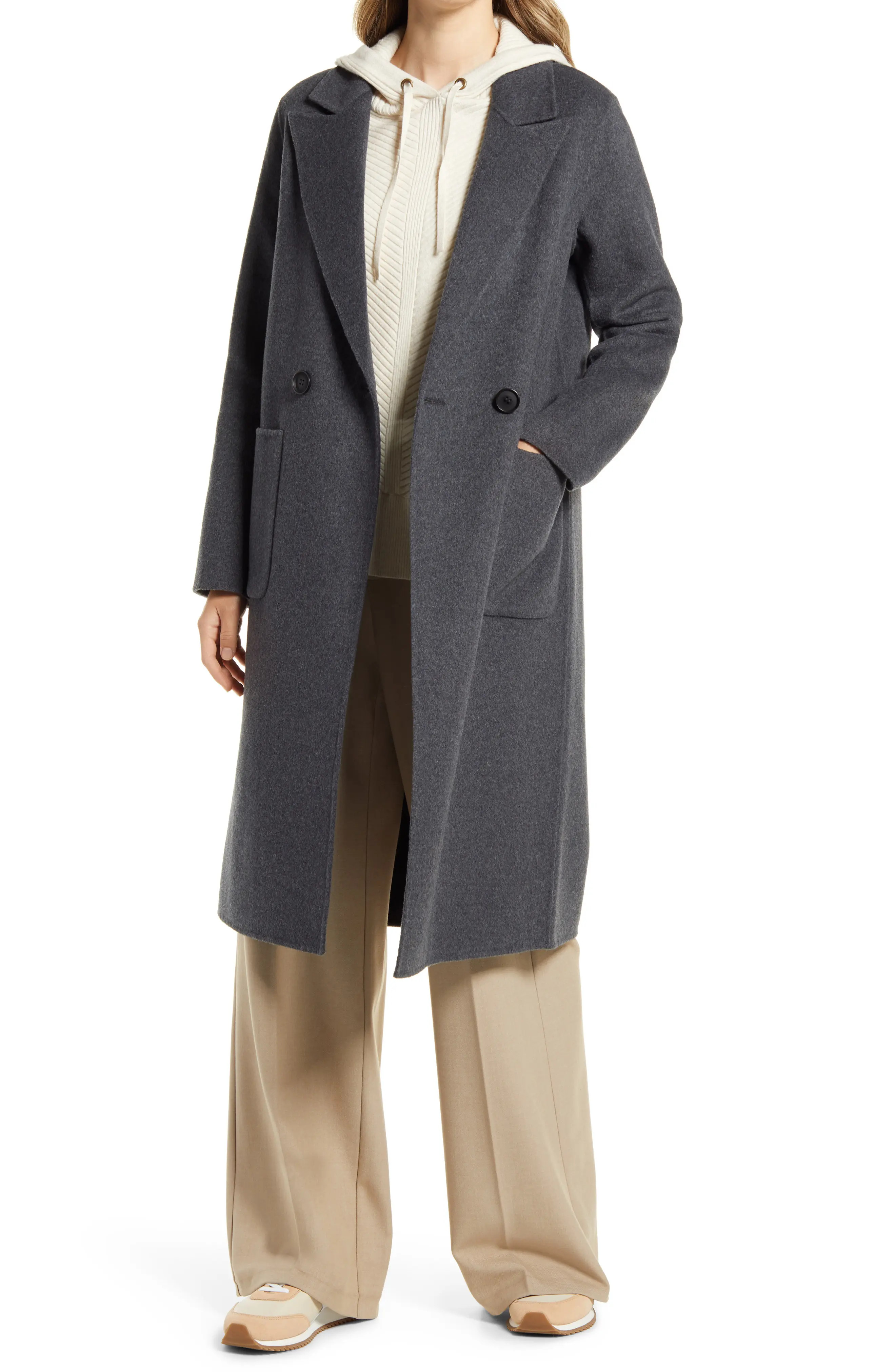 Halogen(R) Double Face Wool Coat, Size X-Large in Grey Dark Charcoal Heather at Nordstrom | Nordstrom