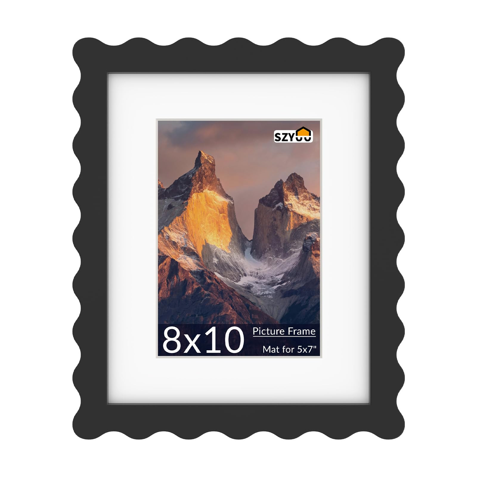 8x10 Wavy Picture Frame with Mat for 5x7, Real Glass and Wooden​ Frame - Tabletop or Wall Hangi... | Amazon (US)