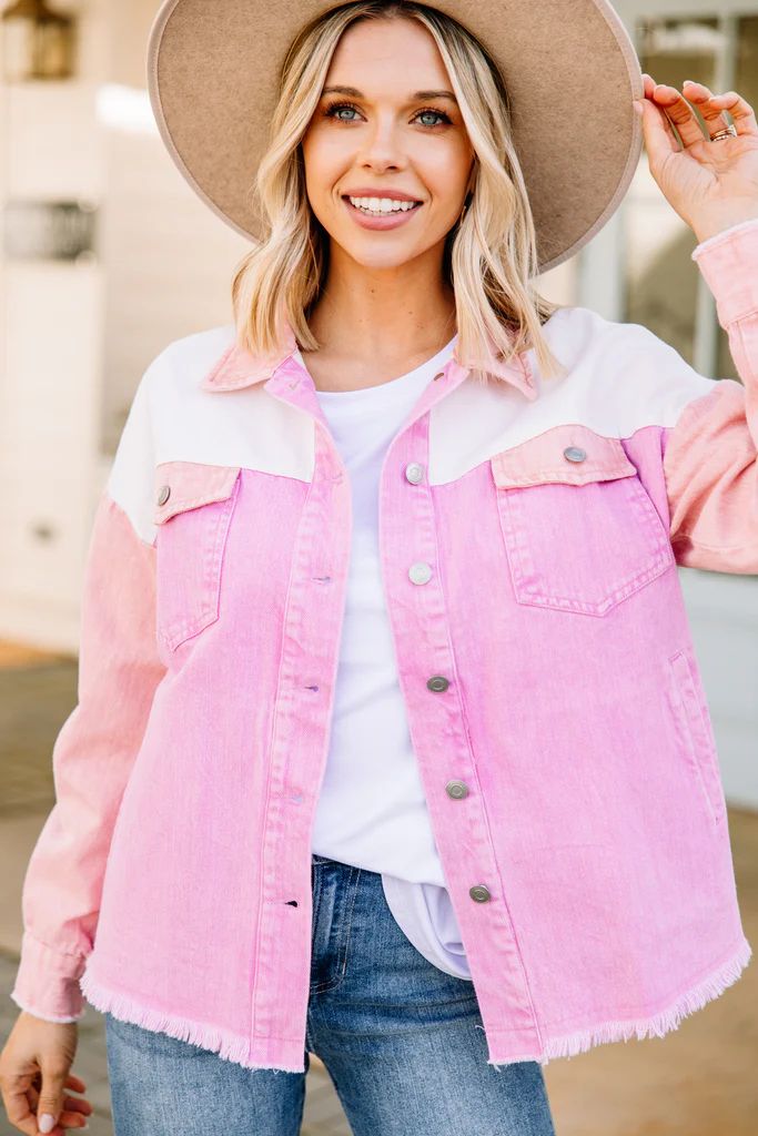 With Ease Pink Colorblock Denim Jacket | The Mint Julep Boutique