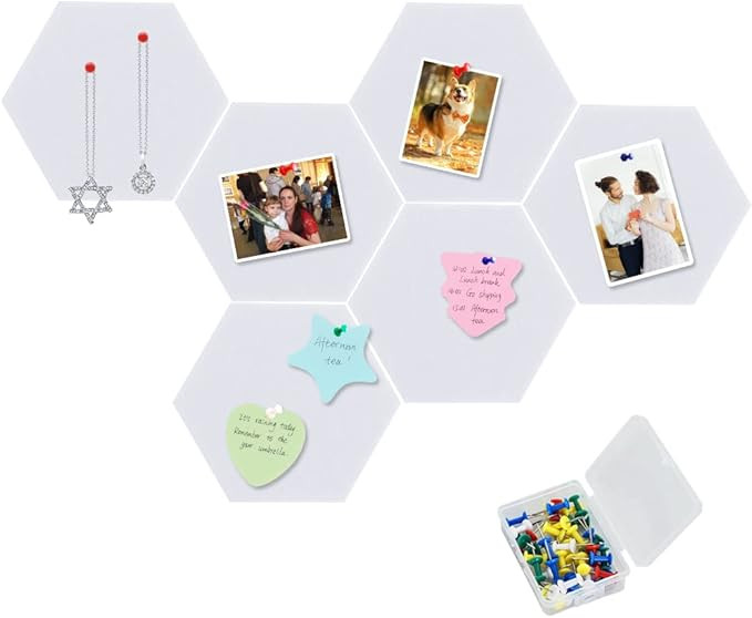 Vuzvuv 6 Pcs Hexagon Bulletin Board with 50 Pushpins & Sticky Note Adhesive Cork Board for Wall... | Amazon (US)