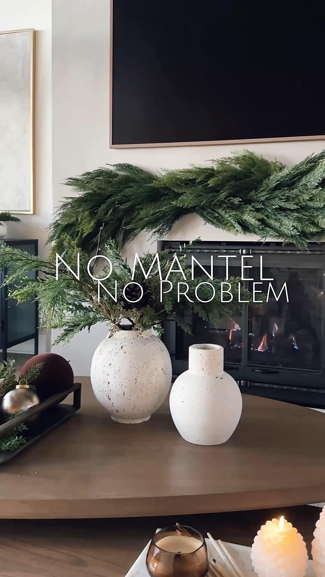 No mantel? No problem. Here’s how to fake it the chic + easy way ✨

1️⃣ Place hooks – Use heavy-duty pin hooks along the wall or trim where a mantel would sit (one on each end, one in the middle, plus every 16–24”).
2️⃣ Tie + drape – Attach twine to your garland for easy hanging + adjusting.
3️⃣ Hang + shape – Secure twine to the hooks and fluff until it falls naturally.
4️⃣ Layer for fullness – Add ribbon, stems, or ornaments for a designer look.
5️⃣ Clean removal – Twist out hooks after the holidays; pin holes are barely visible.

Shop the hooks, garland, and layering pieces I used to create this faux mantel look — all linked here on LTK ✦

#LTKSeasonal #LTKHoliday #LTKHome