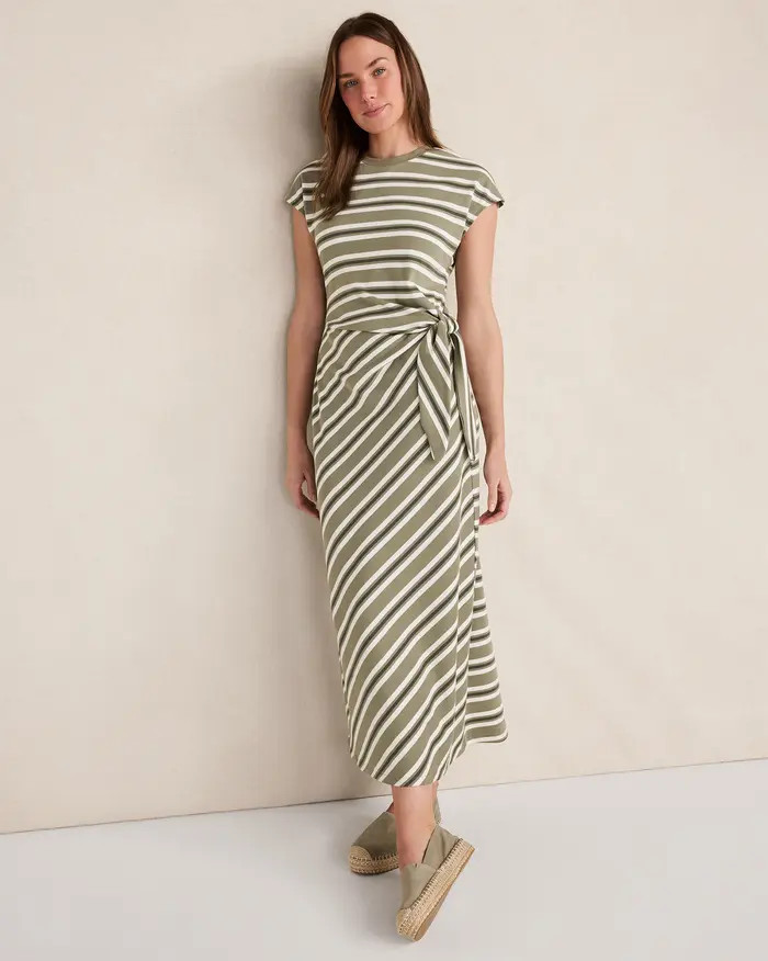 Organic Cotton Interlock Stripe Midi Knot Dress | Nordstrom
