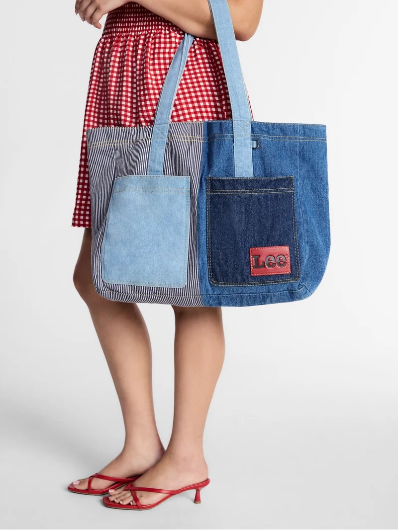 Kacey Lee Women's Denim Tote Bag, Hickory Stripe and Patchwork | Walmart (US)