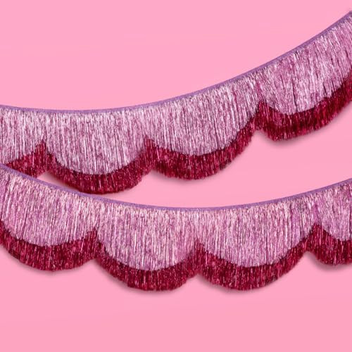 xo, Fetti Pink Scalloped Layered Fringe Banner - 5 Ft. | Bachelorette Party Decorations, Birthday Party Decor, HBD Decor, Photo Booth Banner Backdrop | Amazon (US)