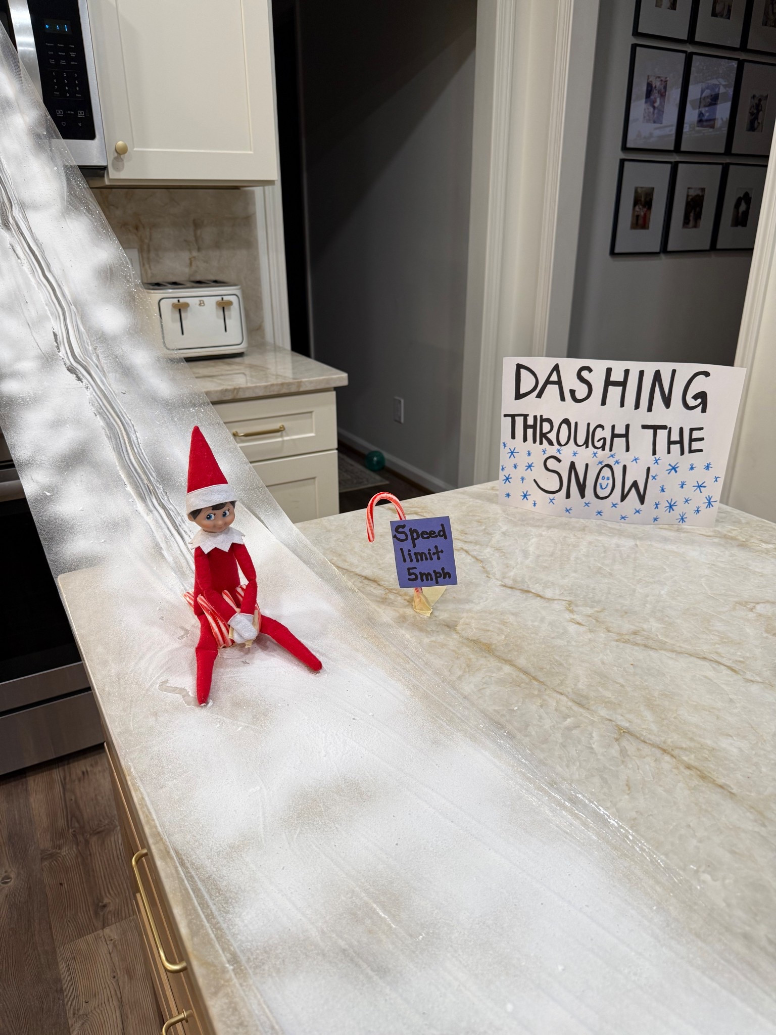 Cheap elf on the shelf idea ❄️ everything I used linked - the spray snow is good to have on hand for other elf on the shelf ideas & crafts for the kids! 🩵

#LTKFindsUnder50 #LTKKids #LTKHoliday