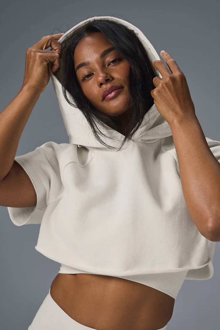 Cropped In The Air Short Sleeve Hoodie | Alo Yoga (US)