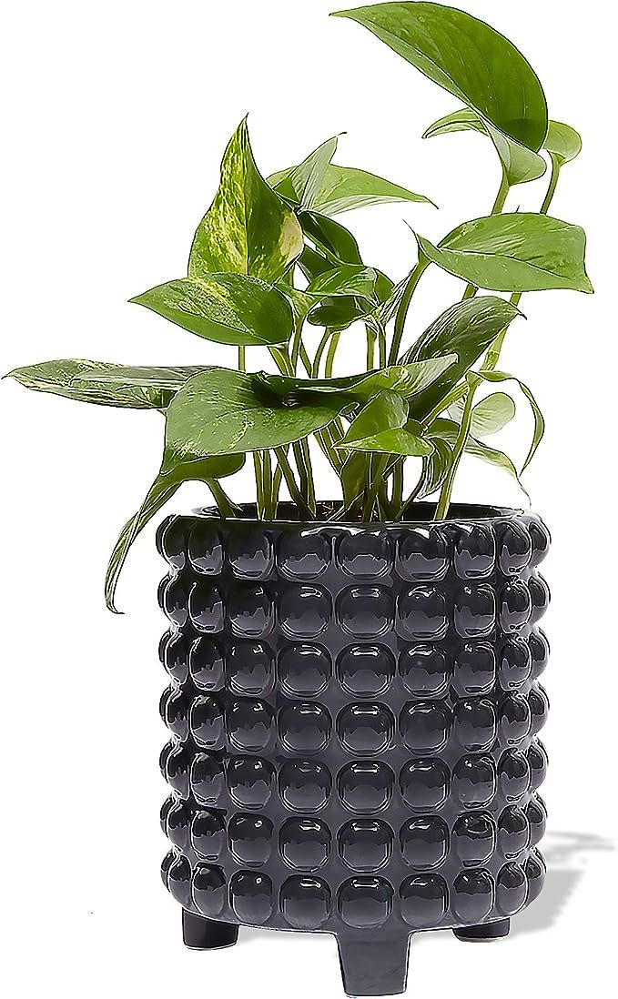Hobnail Ceramic Planter, Dark Grey Flower Pot (7 Inches) | Amazon (US)