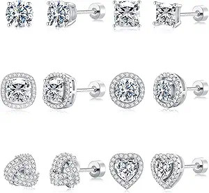 M MOOHAM 6 Pairs Hypoallergenic Flat Back Stud Earrings Set for Women - 14k Gold Plated Silver St... | Amazon (US)