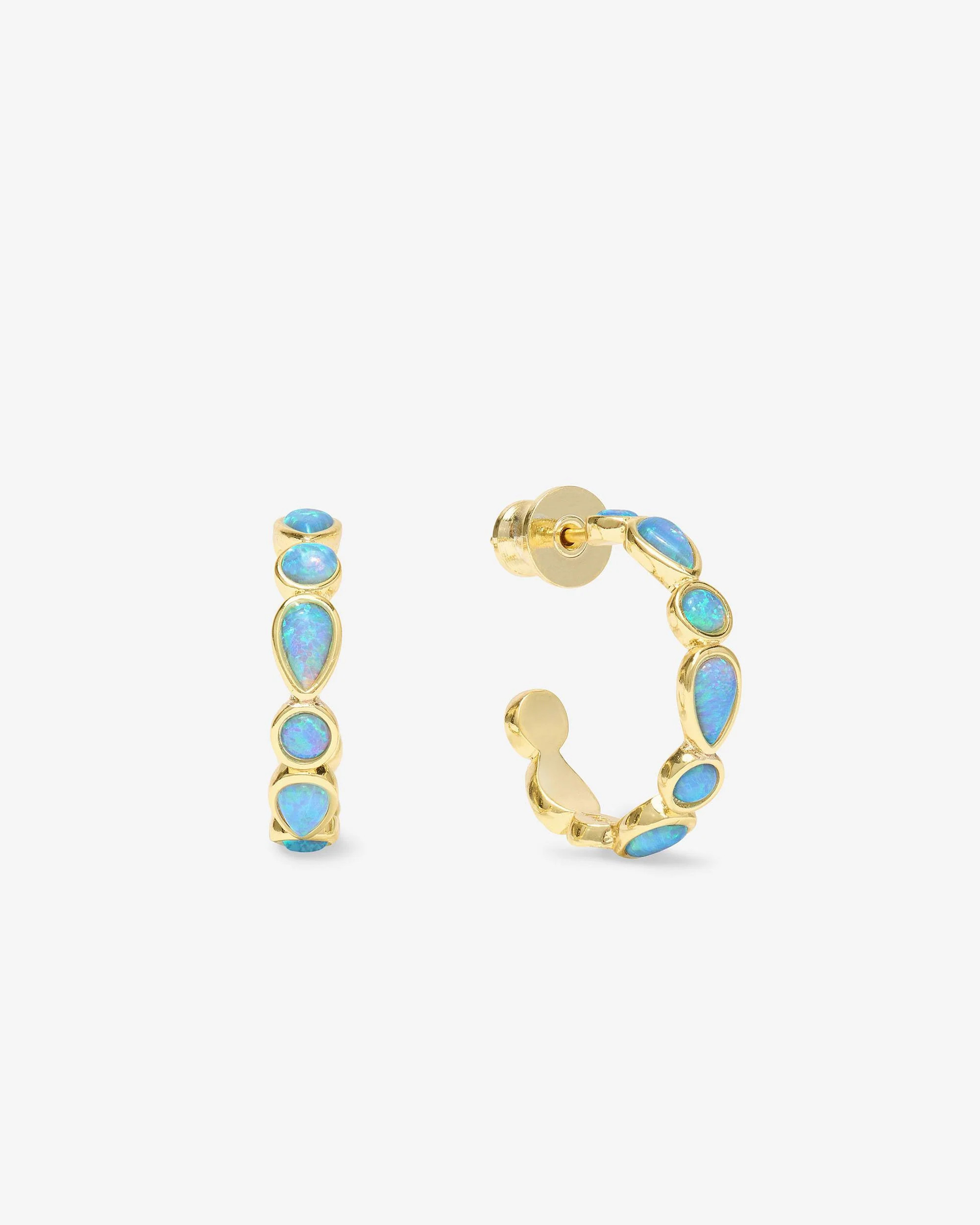 Isla Hoops .75"" - Gold|Blue Opal | Melinda Maria Jewelry