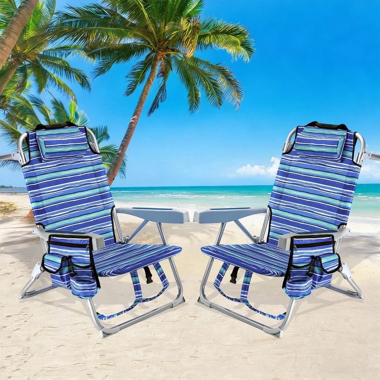 GVDV Backpack Beach Chair Set of 2, Portable Folding Beach Chair with Cup Holder and Towel Bars, ... | Walmart (US)