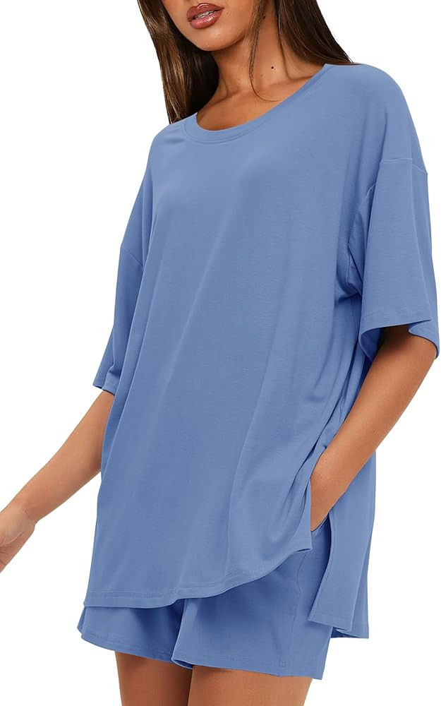 Darong Women's Two Piece Loungewear Set Casual Boxy Shirts Drawstring Shorts Comfy Matching Airpo... | Amazon (US)