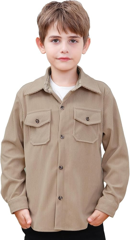 SANGTREE Men's & Boys Corduroy Shirt Casual Long Sleeve Button Down Shirt Jacket. | Amazon (US)