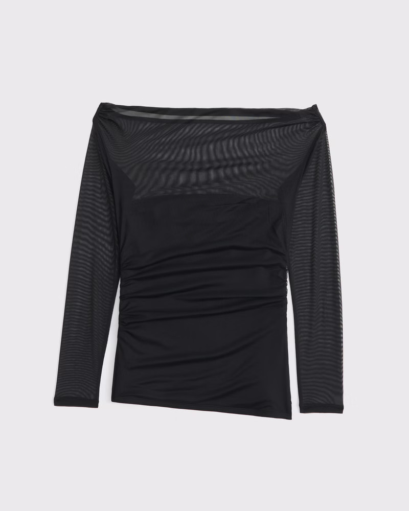 Abercrombie & Fitch Women's Off-The-Shoulder Draped Mesh Top in Black - Size M | Abercrombie & Fitch (US)