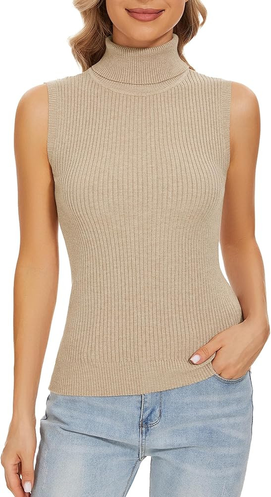 Sleeveless Turtlenecks Tops for Women Lightweight Knit Sleeveless Vest Stretchy Turtleneck | Amazon (US)
