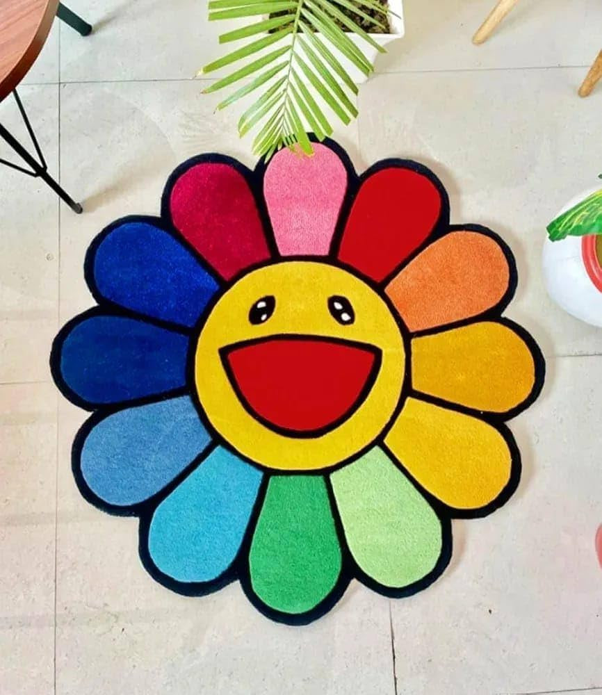 Takashi Murakami Rug Vibrant Flower Design Handcrafted Smiley Wool Carpet Soft & Durable for Home... | Amazon (US)