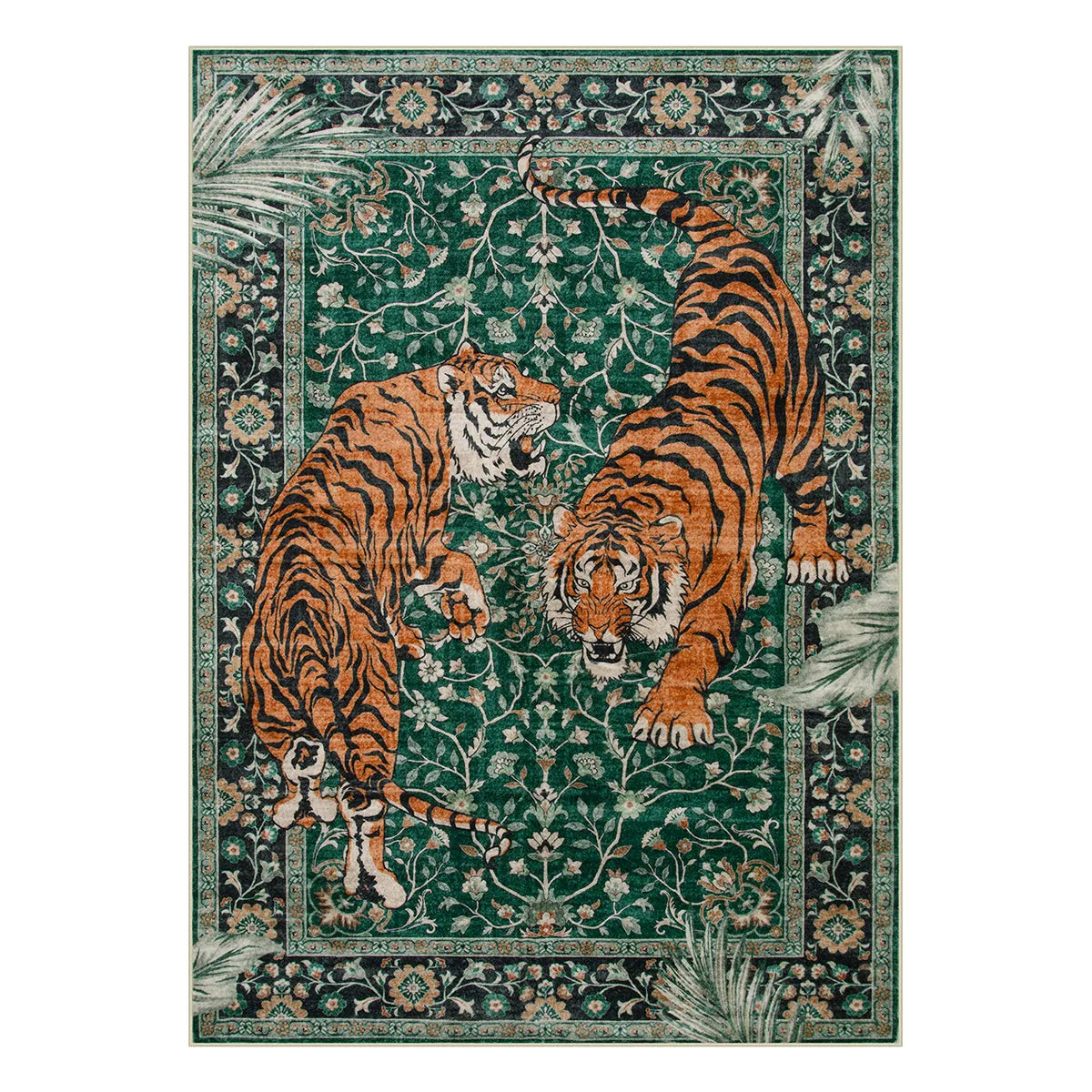 Rava Washable Wild Tiger Green Rug - Lahome | Lahome