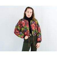 Printed Bomber Jacket Vintage 90S Floral Pattern Oversized Medium | Etsy (US)