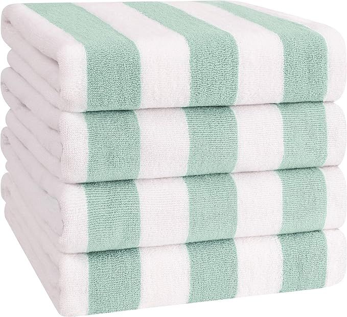 American Soft Linen Beach Towel, 4- Packed Cabana Striped 100% Cotton Pool Towels, 30x60 in Overs... | Amazon (US)