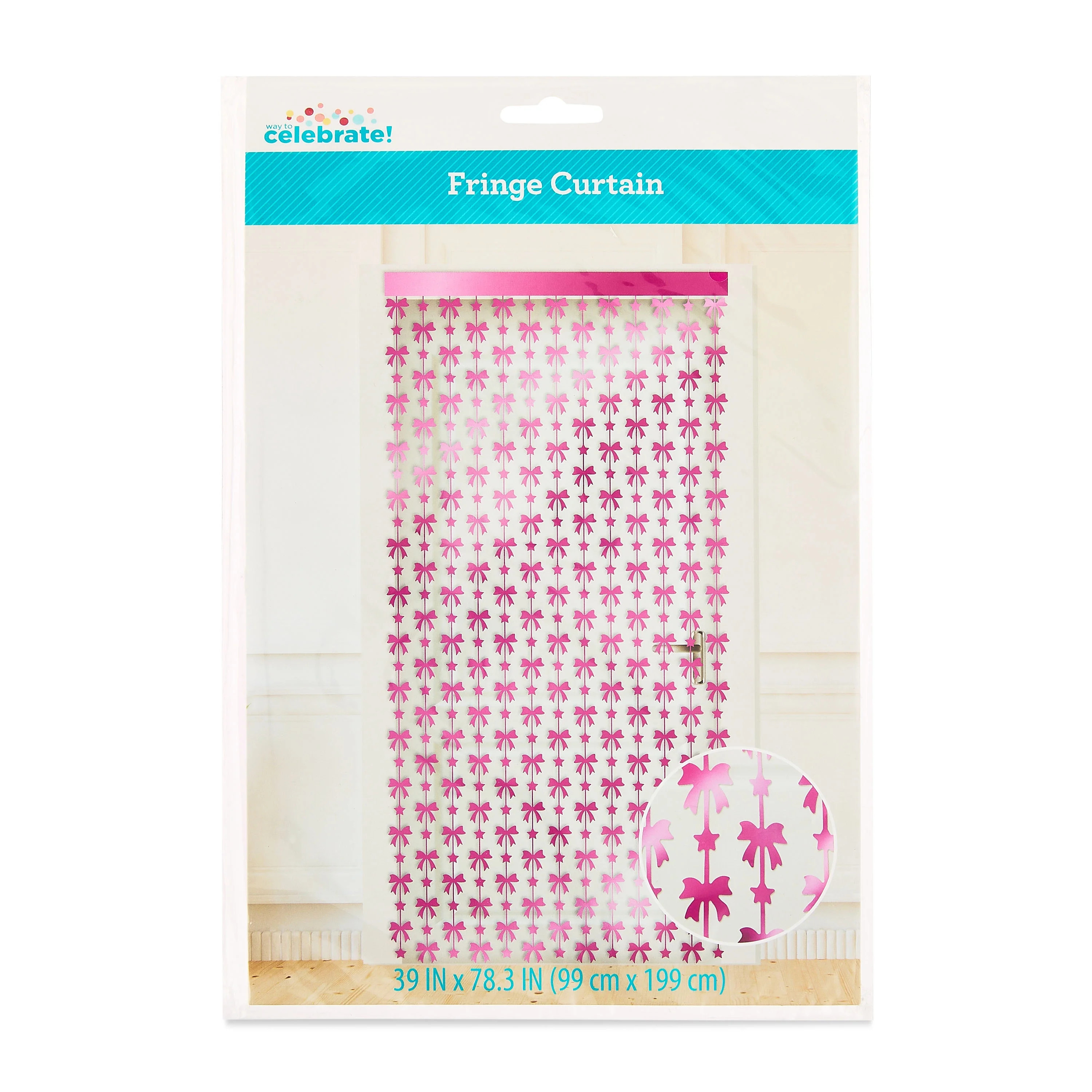 Pink Bows and Stars Foil Fringe Curtain, 39" x 78.3", by Way To Celebrate | Walmart (US)