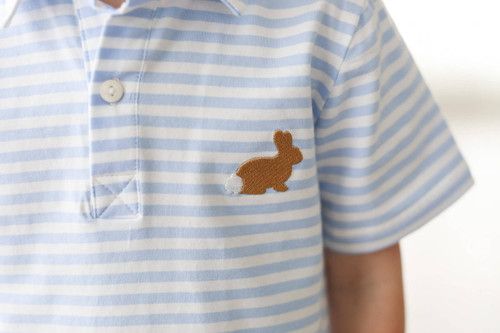 Blue Stripe Knit Bunny Polo Shirt  - Shipping Mid March | Cecil and Lou