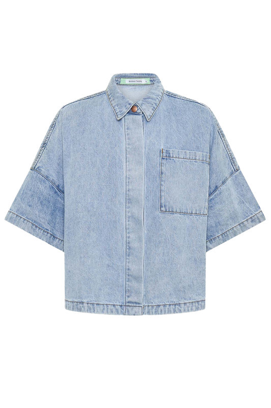 Short Sleeve Oversized Shirt in Ice Blue | Bohemian Traders