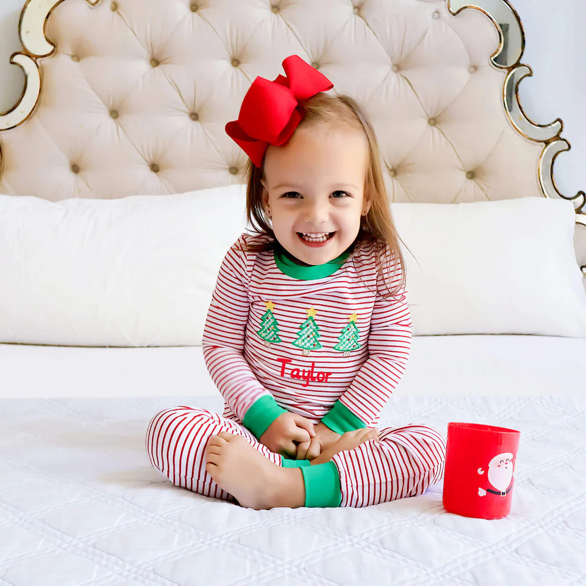 Christmas Trees Applique Red Stripe Pajamas | Classic Whimsy