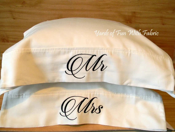 Mr and Mrs PILLOWCASES/ Couples Pillow Cases/ Couples Wedding Gift/ Bed Linens/ Embroidered Pillo... | Etsy (US)