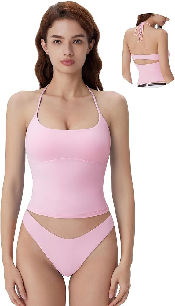 SUUKSESS Halter Tops for Women Tank Tops with Built in Bras Double Lined Open Back Y2K Going Out ... | Amazon (US)