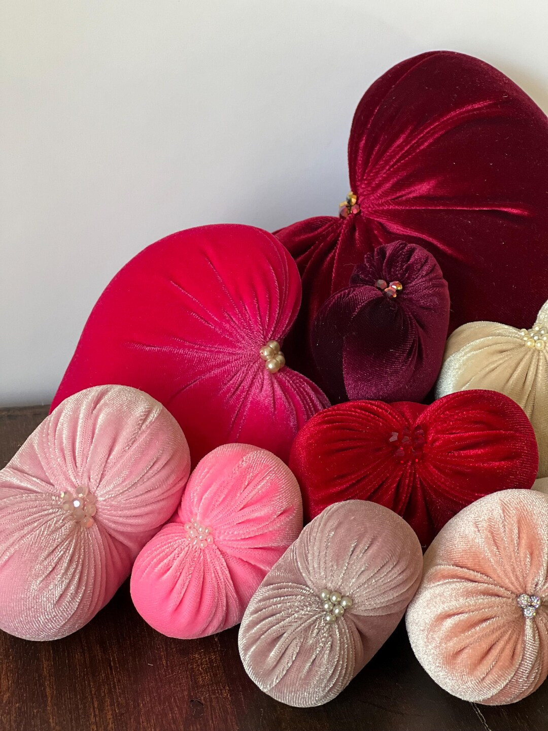 Hand Beaded Velvet Hearts, Valentine Hearts, Sweetheart Gift, Valentine Decor - Etsy | Etsy (US)