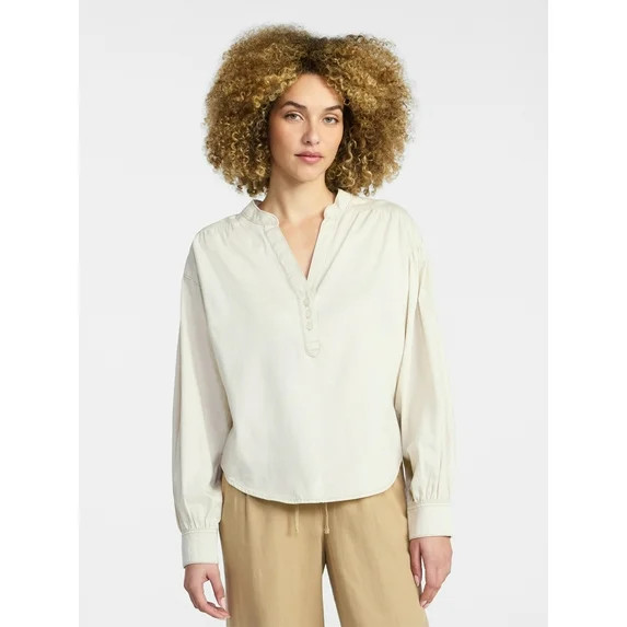 Time and Tru Women's Popover Denim Top with Long Sleeves, Sizes XS-XXXL | Walmart (US)