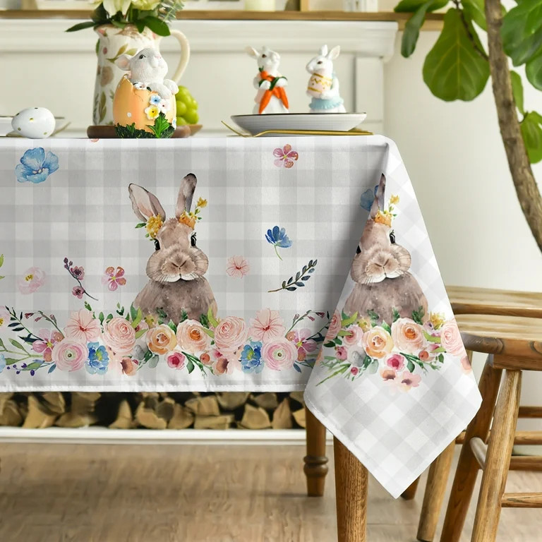 Sm:)e Floral Bunny Spring Easter Tablecloth 60 x 84 Inch, Seasonal Rectangle Washable Table Linen... | Walmart (US)
