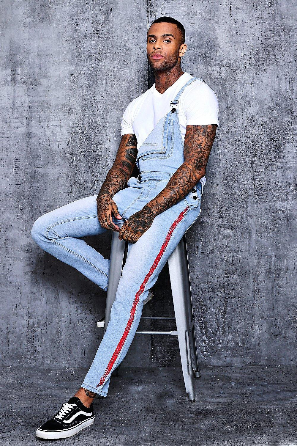 Skinny Fit Dungarees With Printed Panel | Boohoo.com (UK & IE)