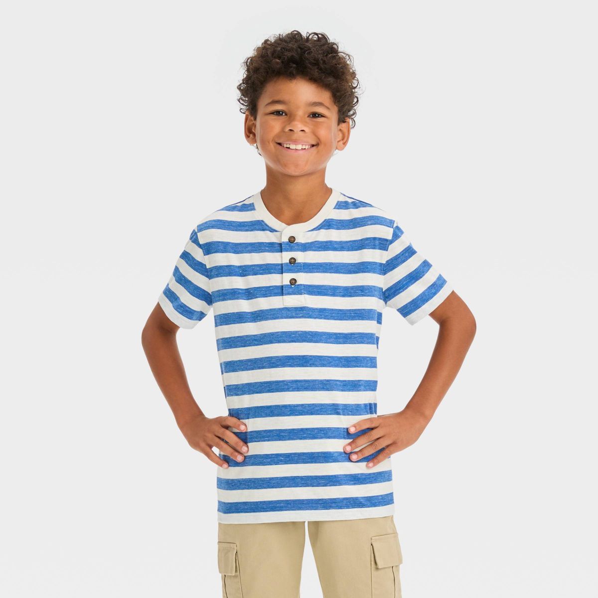 Boys' Short Sleeve Striped Henley Shirt - Cat & Jack™ | Target