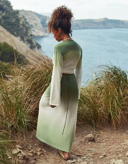 4th & Reckless x Amaka Hamelijnck rio ombre sheer knit wrap top in green - part of a set | ASOS (Global)