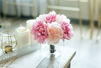 Billibobbi,Artificial Flowers with Vase, Fake Silk Peony Flowers in Glass Vase, for Home Wedding ... | Amazon (US)