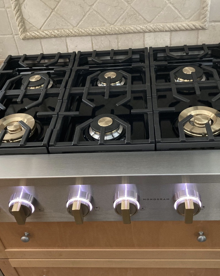 My kitchen appliances that include a Monogram range by GE, a Smeg toaster, a Breville food processor, and a Smeg mixer. 
#Mixer #Appliances #KitchenAppliances #FoodProcessor #Range #Oven #KitchenDesign #Baking #Cooking 

#LTKWatchNow #LTKFamily #LTKHome