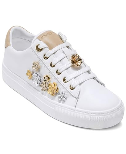 Karl Lagerfeld Paris Women's Cate Fleur Lace-up Sneaker with Pins, Bright White/Dusty Nude, 10 | Amazon (US)
