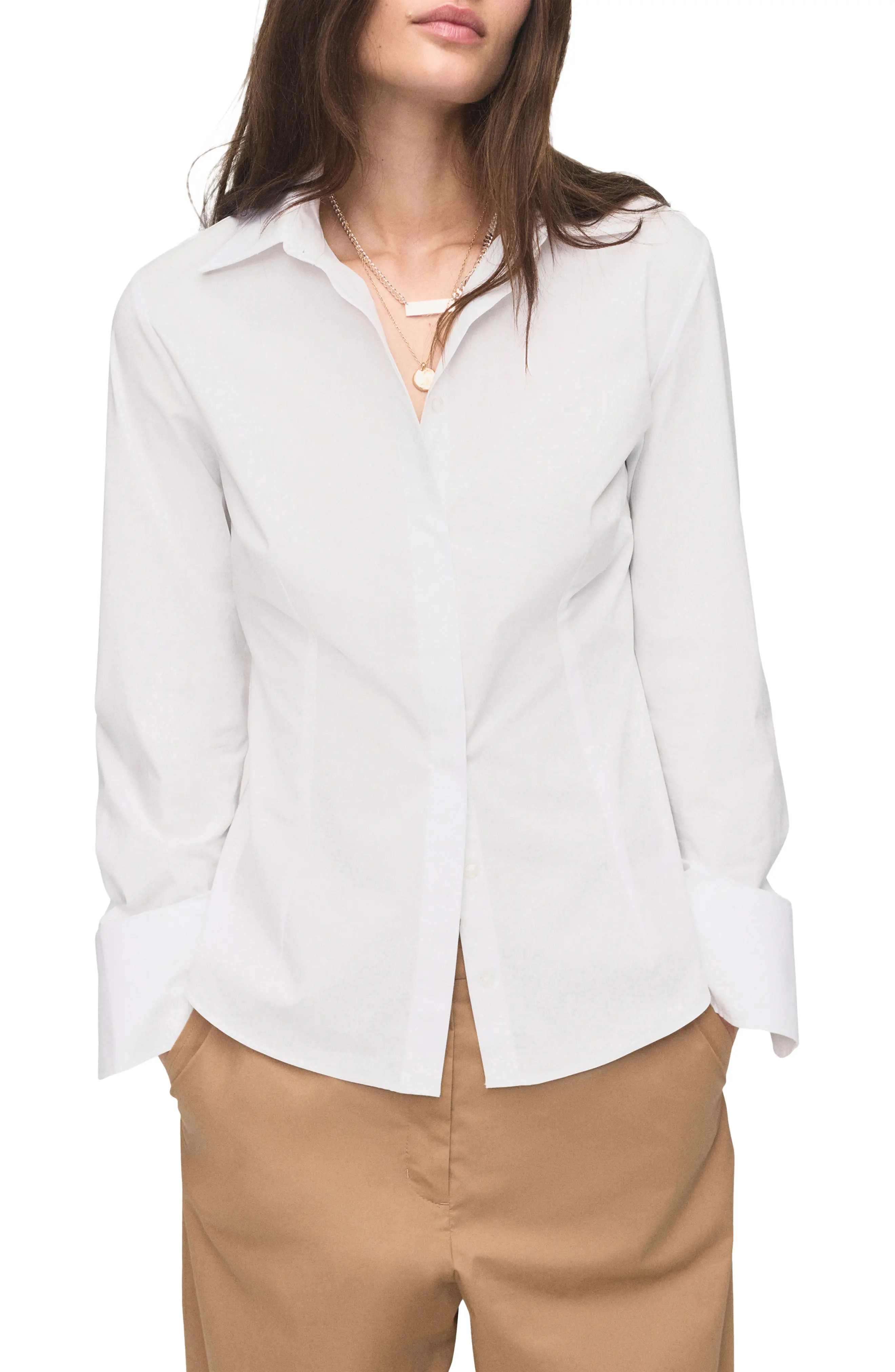 MANGO Slim Fit Stretch Poplin Button-Up Shirt (Women) | Nordstrom | Nordstrom