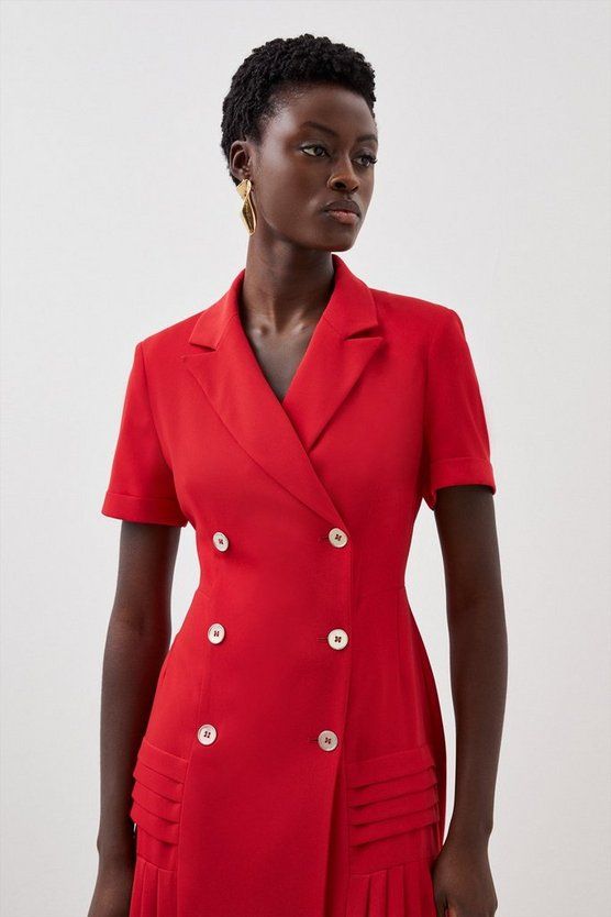 Pleated Woven Midi Blazer Dress | Karen Millen UK + IE + DE + NL