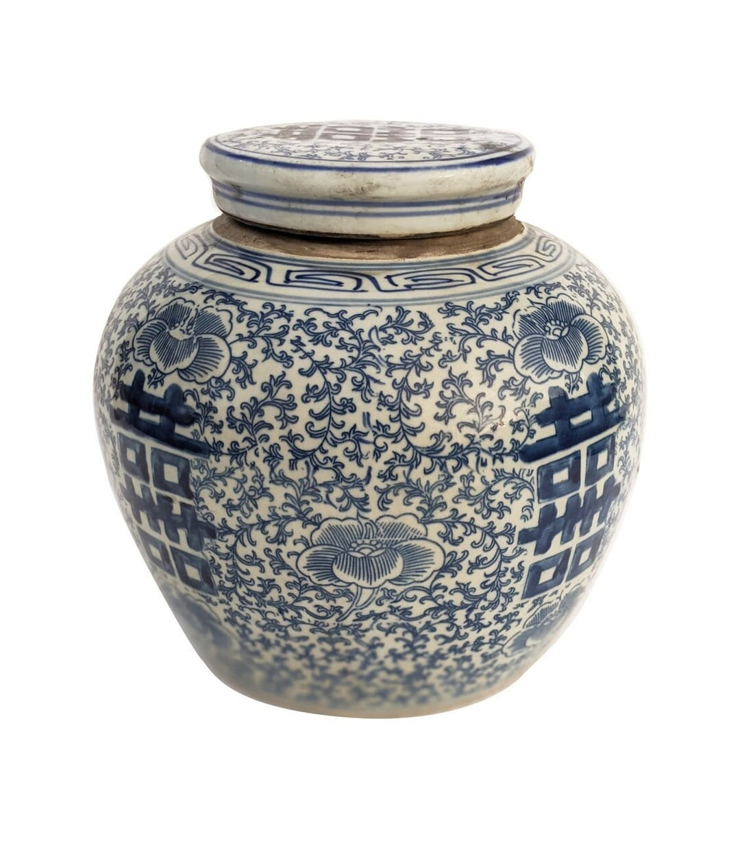 Blue and White Floral Happiness Ginger Jar - Etsy | Etsy (US)
