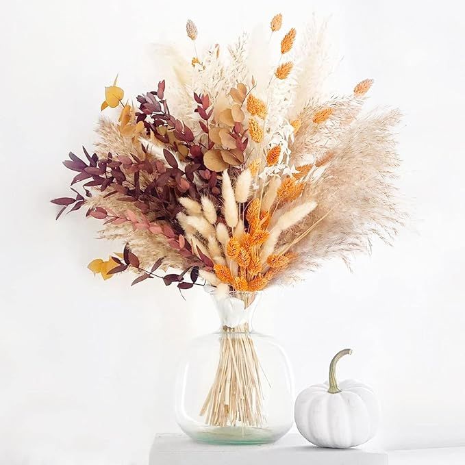 HUMINBO Boho Flowers Orange Pampas Grass Decor Fluffy Dried Flower Bouquet Dry Pompas 17"-95-Pcs ... | Amazon (US)