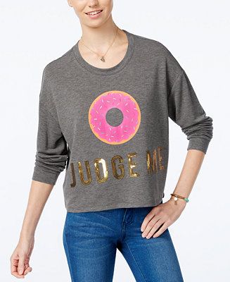 Hybrid Juniors' Donut Sequined Cropped Graphic Sweatshirt | Macys (US)